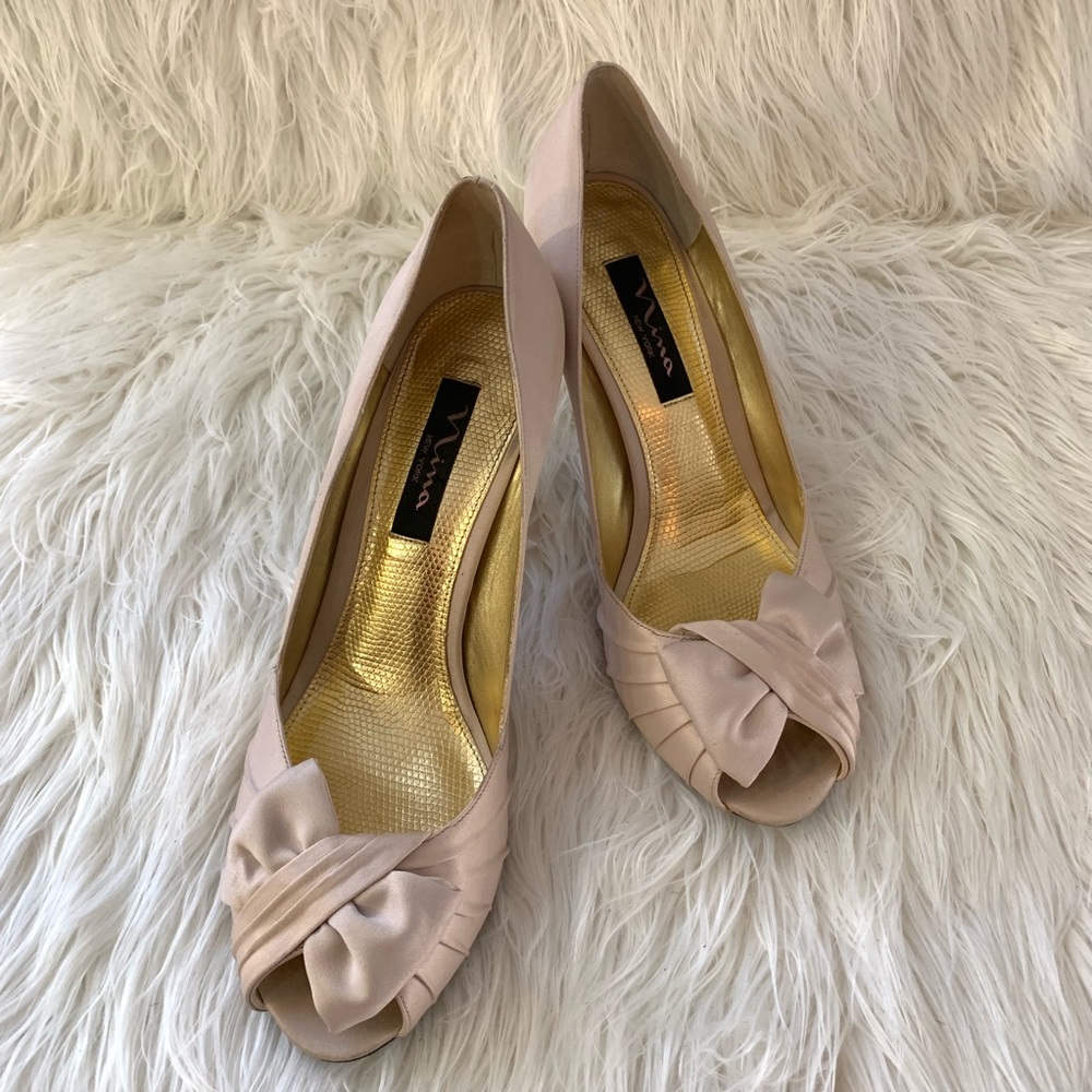 Nina Satin Peep Toe Heel Pumps